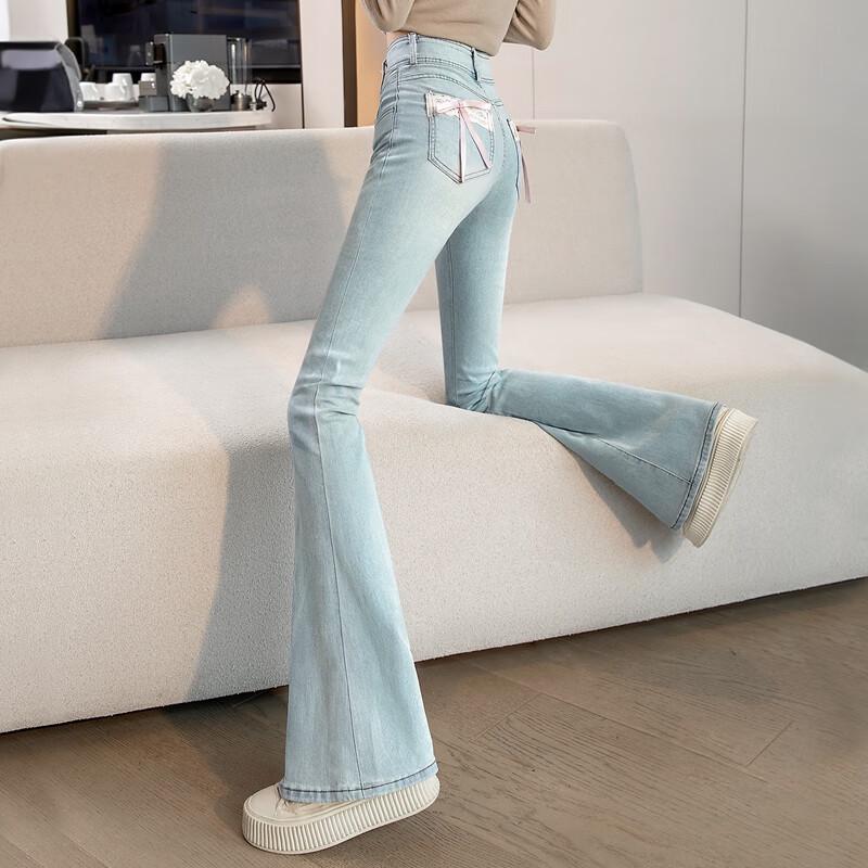 Silbaishi Women s Slim-Fit Washed Flared Jeans with Bow Detail L
Silbaishi Women s Slim-Fit Washed Flared Jeans with Bow Detail L