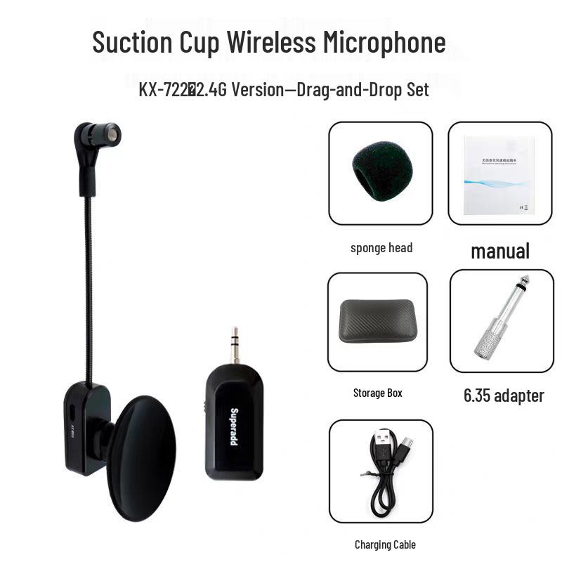 Rechargeable 2.4G Wireless Microphone Pickup for Saxophone/Guitar with Suction Cup for Smooth Surface Performance & Recording. KX722 (Single Mic)
Rechargeable 2.4G Wireless Microphone Pickup for Saxophone/Guitar with Suction Cup for Smooth Surface Performance & Recording. KX722 (Single Mic)