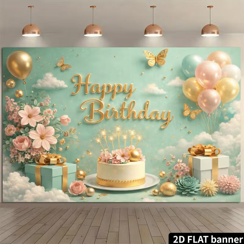 2D Mint Green Gold Butterfly & Cake Happy Birthday Backdrop Banner Photo Booth 47.2x31.5inch/120*80cm
2D Mint Green Gold Butterfly & Cake Happy Birthday Backdrop Banner Photo Booth 47.2x31.5inch/120*80cm