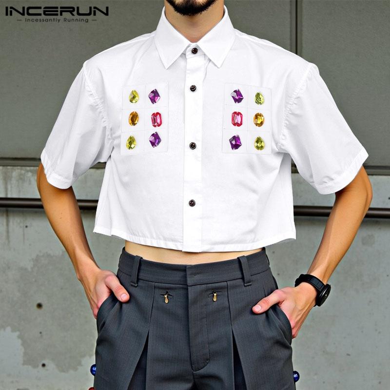 INCERUN MenTurn Down Collar Short Sleeve Acrylic Diamonds Patchwork Loose Cropped Shirts S чорний
INCERUN MenTurn Down Collar Short Sleeve Acrylic Diamonds Patchwork Loose Cropped Shirts S чорний
