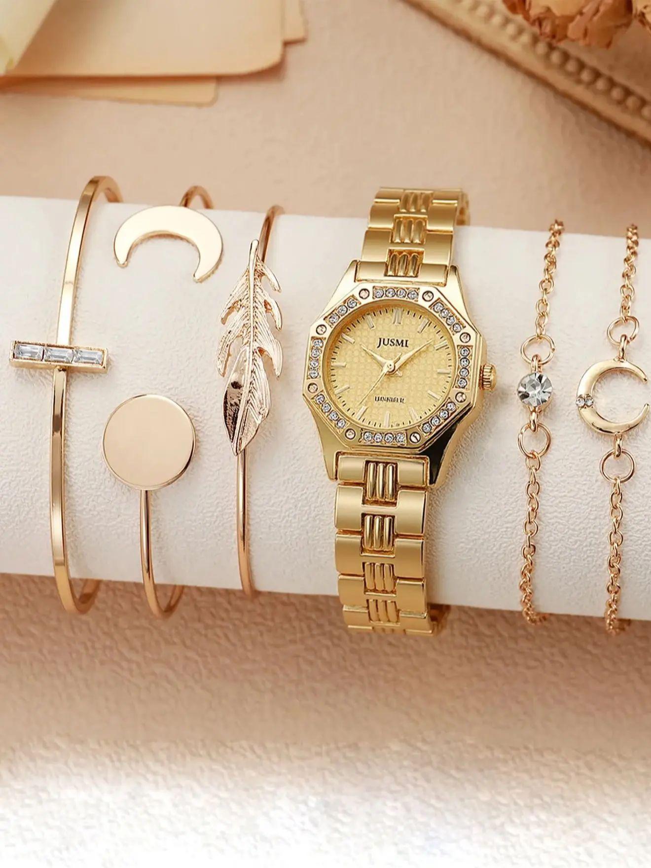 Fashionable and Light Luxury Octagonal Watch Case with No Numbers, Alloy Material Women s Quartz Wristwatch Bracelet 6-Piece Set золотой
Fashionable and Light Luxury Octagonal Watch Case with No Numbers, Alloy Material Women s Quartz Wristwatch Bracelet 6-Piece Set золотой