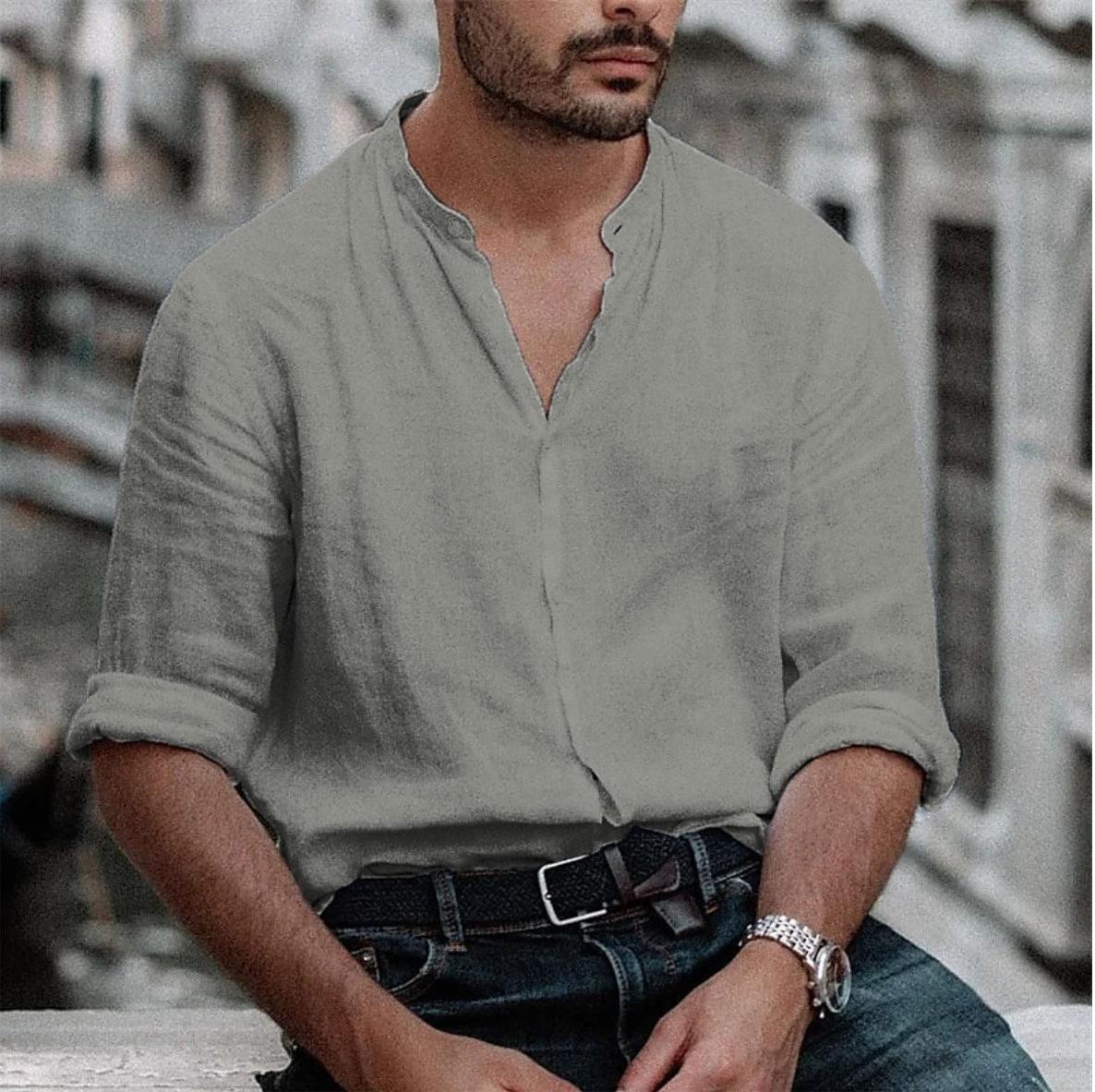 Мужская льняная повседневная летняя рубашка пляжная с длинным рукавом однотонная с круглым вырезом весна лето гавайская базовая XXXL серый
Мужская льняная повседневная летняя рубашка пляжная с длинным рукавом однотонная с круглым вырезом весна лето гавайская базовая XXXL серый