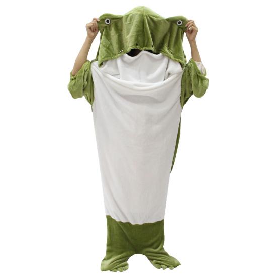 Спальный мешок, мультяшная жареная лягушка, контрастный цвет, утолщенная фланель, свободное, пригодное для носки, с капюшоном, супермягкое, полная защита, теплое одеяло для путешествий. L зелёный
