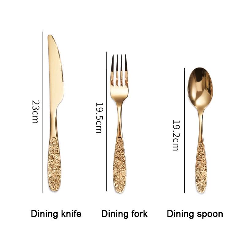 1/3 предмета набор столовых приборов из золота нержавеющая сталь винтажная западная столовая посуда роскошная столовая посуда гравировка вилки ножи ложки серебряная посуда