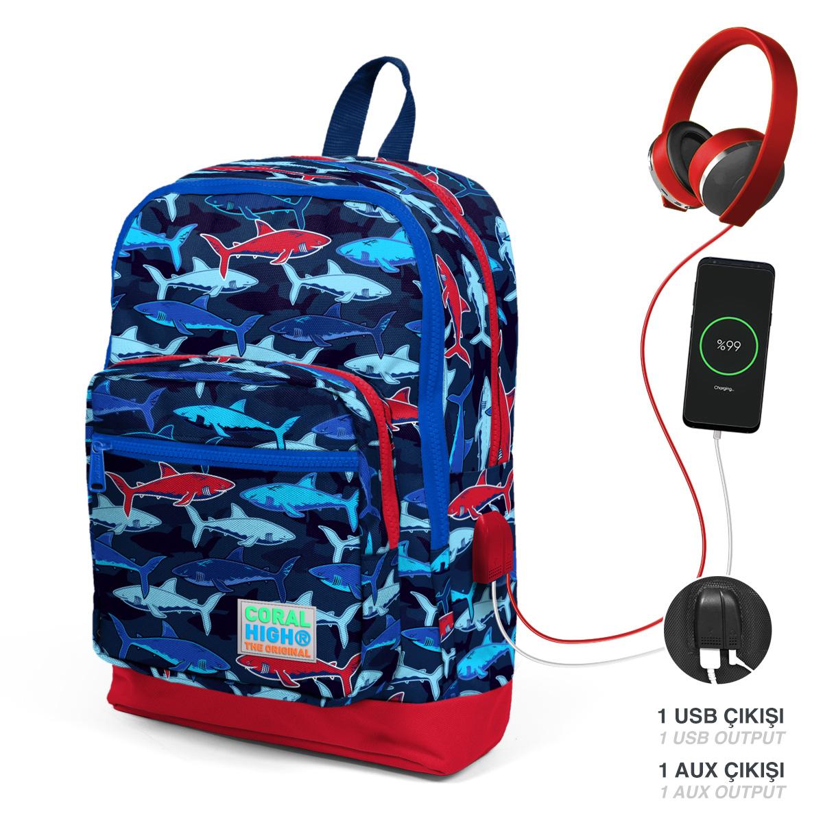 coral high Дитячий шкільний USB-рюкзак 23818 з візерунком темно-синьої червоної акули з чотирма відділеннями
coral high Дитячий шкільний USB-рюкзак 23818 з візерунком темно-синьої червоної акули з чотирма відділеннями