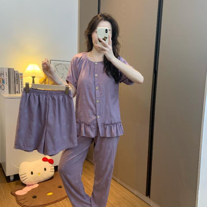 Cloud cotton pajamas women s summer three-piece set with chest pads, short sleeves, shorts, trousers, lace cartoon student loungewear M
Cloud cotton pajamas women s summer three-piece set with chest pads, short sleeves, shorts, trousers, lace cartoon student loungewear M