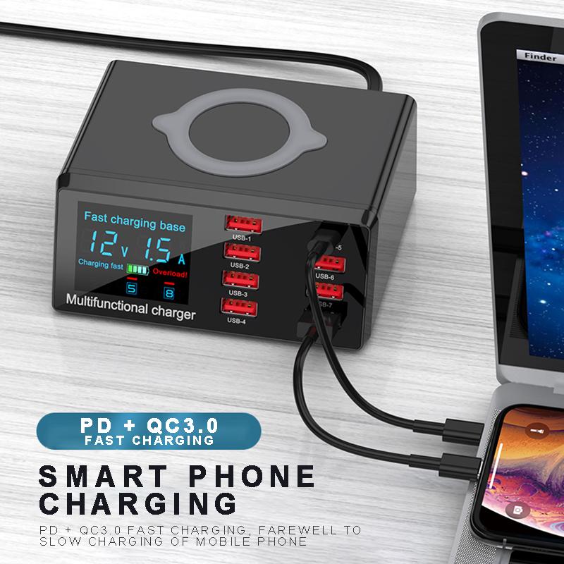 PDTO Беспроводная 8-портовая USB-концентраторная зарядная док-станция 18 Вт PD QC3.0 Станция быстрой зарядки
PDTO Беспроводная 8-портовая USB-концентраторная зарядная док-станция 18 Вт PD QC3.0 Станция быстрой зарядки