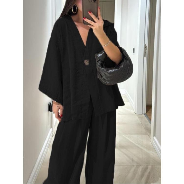 Fashion Two Piece Set Women Casual Suit V Neck Top Loose Long Sleeved Blouse with High Waisted Trousers 3XL чорний
Fashion Two Piece Set Women Casual Suit V Neck Top Loose Long Sleeved Blouse with High Waisted Trousers 3XL чорний
