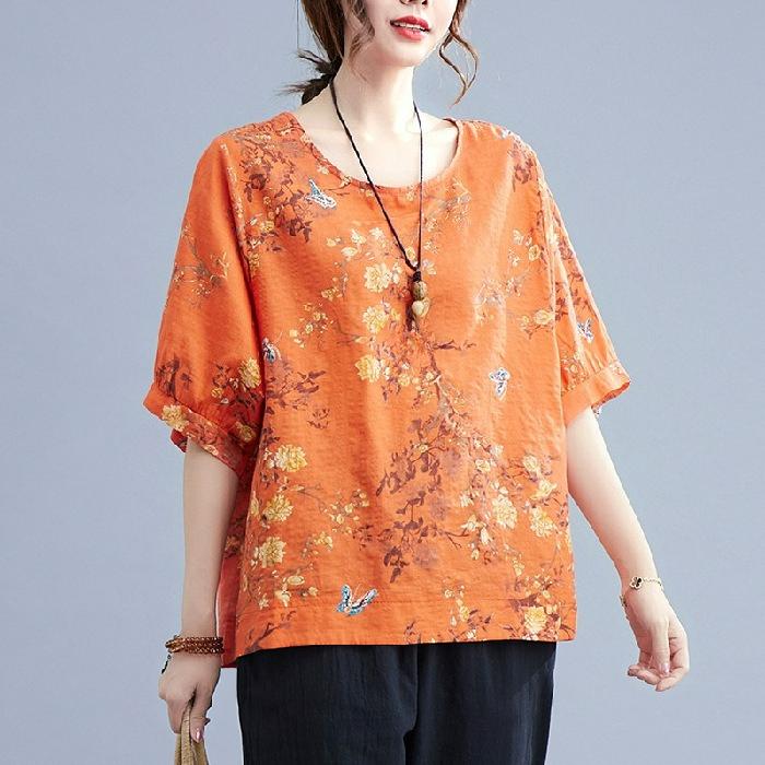 Cotton and Linen Plus Size Women s Literary Retro Loose Printed T-shirt Summer Round Neck Short-sleeved Belly-covering Casual Top 3XL помаранчевий
Cotton and Linen Plus Size Women s Literary Retro Loose Printed T-shirt Summer Round Neck Short-sleeved Belly-covering Casual Top 3XL помаранчевий