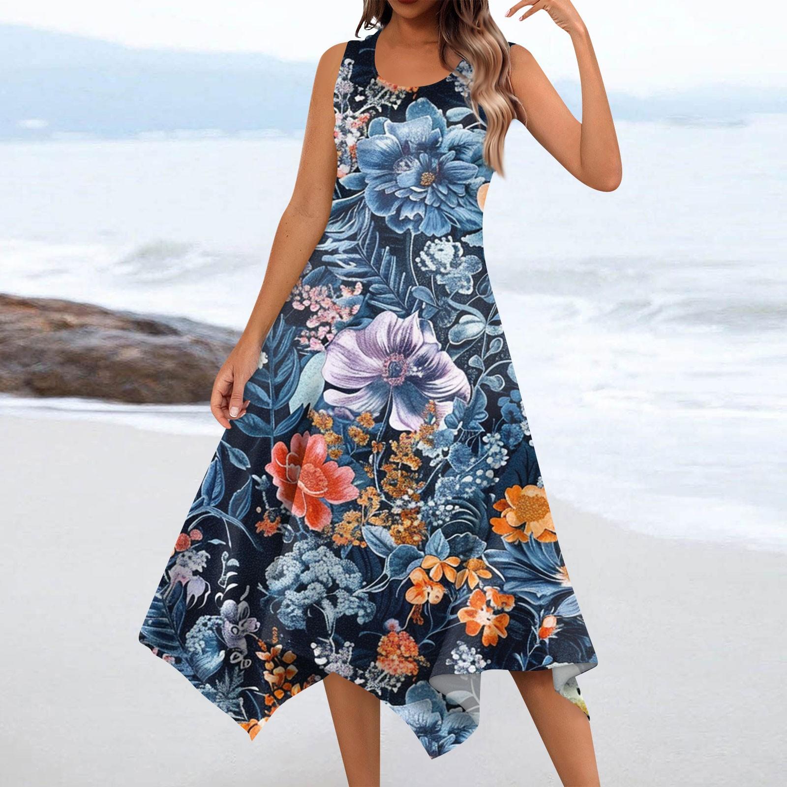 Женское повседневное модное платье миди без рукавов с круглым вырезом и нерегулярным подолом с цветочным принтом M синий
Женское повседневное модное платье миди без рукавов с круглым вырезом и нерегулярным подолом с цветочным принтом M синий