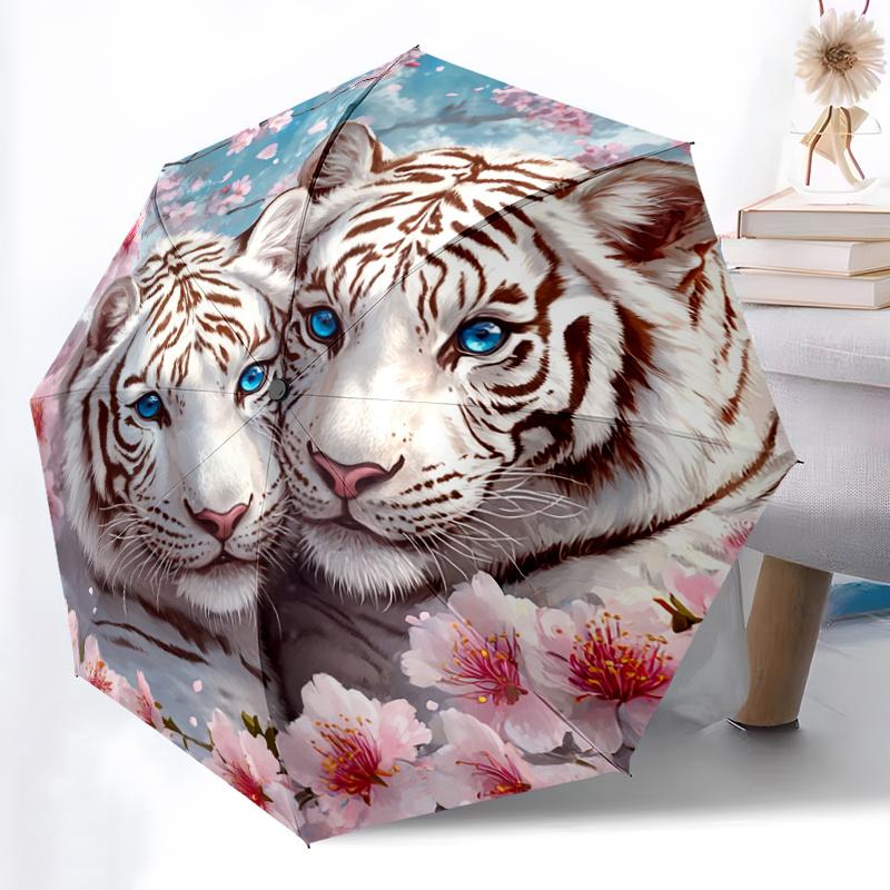 1pc Automatic Open/Close Umbrella with Floral design - Elegant White Tiger & Cherry Blossoms Pattern, Compact Travel Umbrella
1pc Automatic Open/Close Umbrella with Floral design - Elegant White Tiger & Cherry Blossoms Pattern, Compact Travel Umbrella