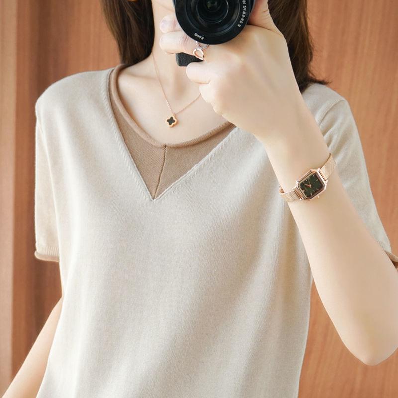Office Lady Contrasting Colors Patchwork T-shirt Summer Short Sleeve All-match Fake Two Pieces Round Neck Knitted Pullovers S бежевий
Office Lady Contrasting Colors Patchwork T-shirt Summer Short Sleeve All-match Fake Two Pieces Round Neck Knitted Pullovers S бежевий