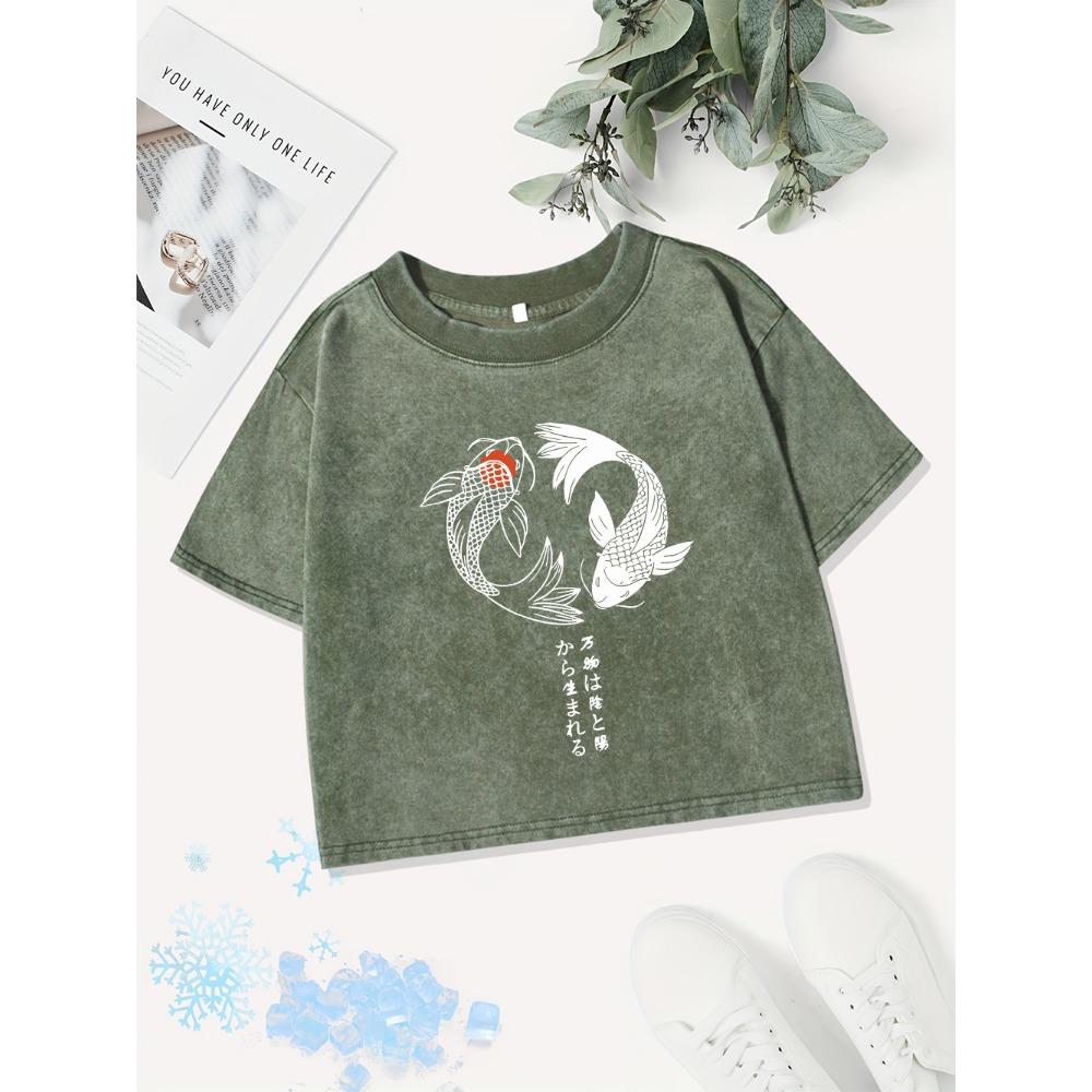 Casual Tops Womens Japanese Koi Harajuku Prints Washed T-Shirts Street O-Neck Regular Fit Streetwear Sexy Clothes S
Casual Tops Womens Japanese Koi Harajuku Prints Washed T-Shirts Street O-Neck Regular Fit Streetwear Sexy Clothes S