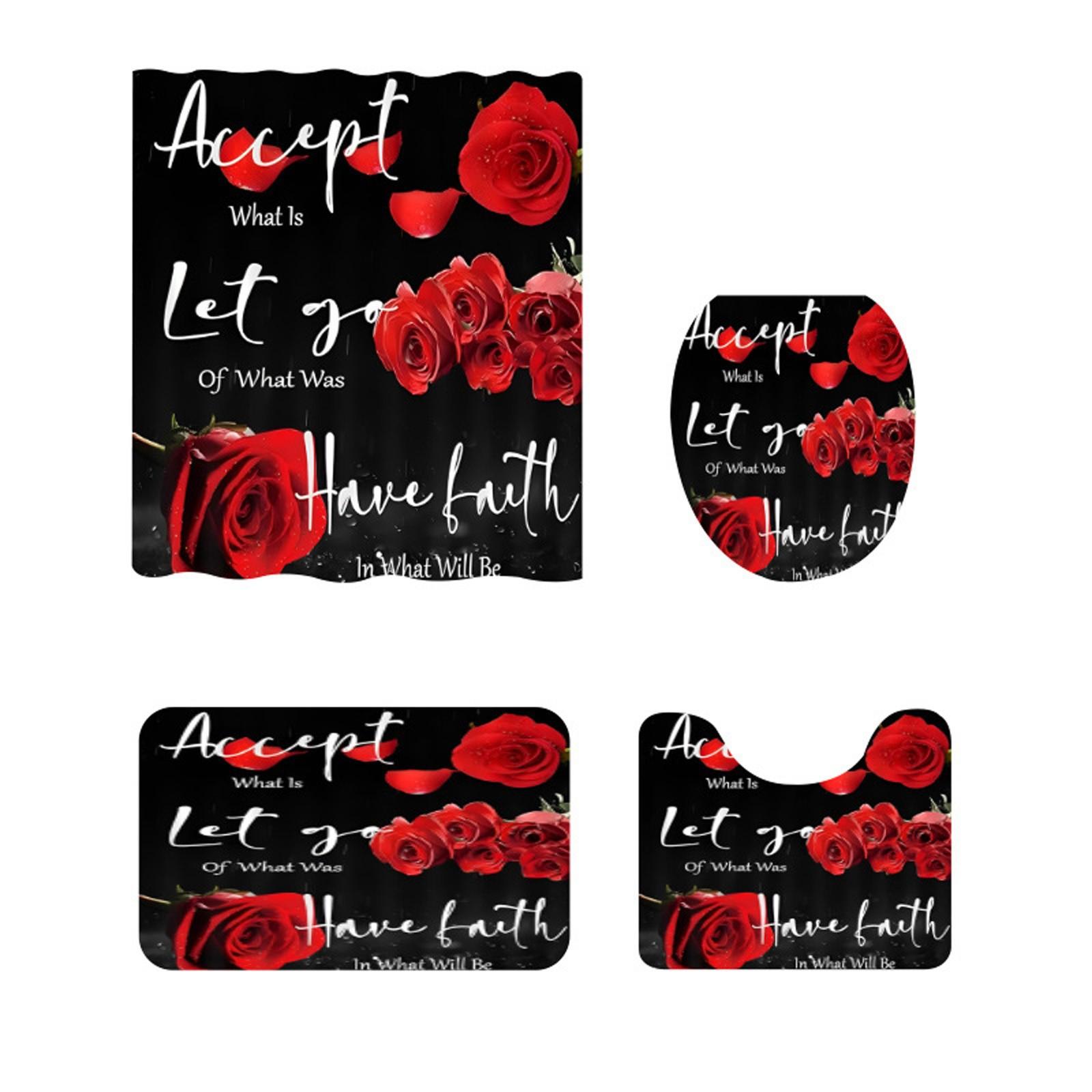 День святого Валентина Печатный Душевая Занавеска Ковер Напольный Коврик Комбинация Ванная Комната Туалет Подушка Занавеска Для Ванной Комнаты Четырех Предметов