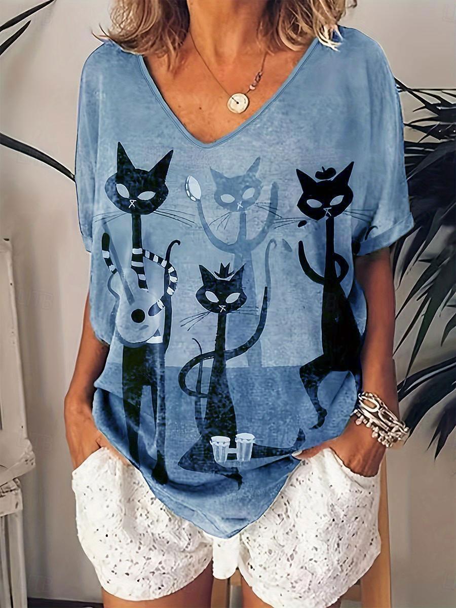 Women s T shirt Black Cat Casual Print Short Sleeve Regular Tops V Neck Daily Red Blue Green Summer 2XL
Women s T shirt Black Cat Casual Print Short Sleeve Regular Tops V Neck Daily Red Blue Green Summer 2XL