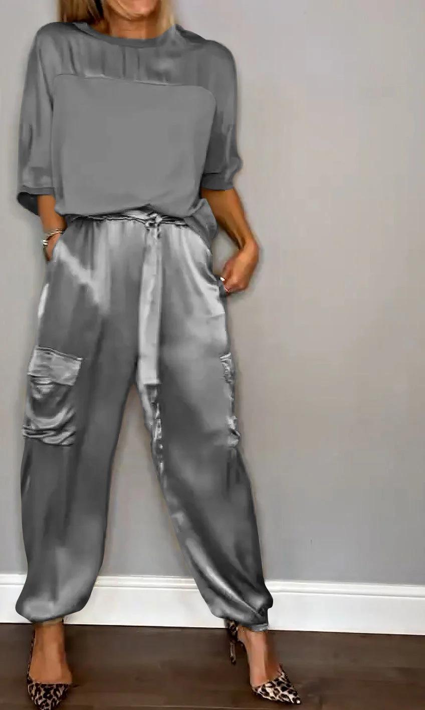 2024 European & American Fashion Women s Satin Half-Sleeved Top & Pants Two-Piece Set 4XL серый
2024 European & American Fashion Women s Satin Half-Sleeved Top & Pants Two-Piece Set 4XL серый