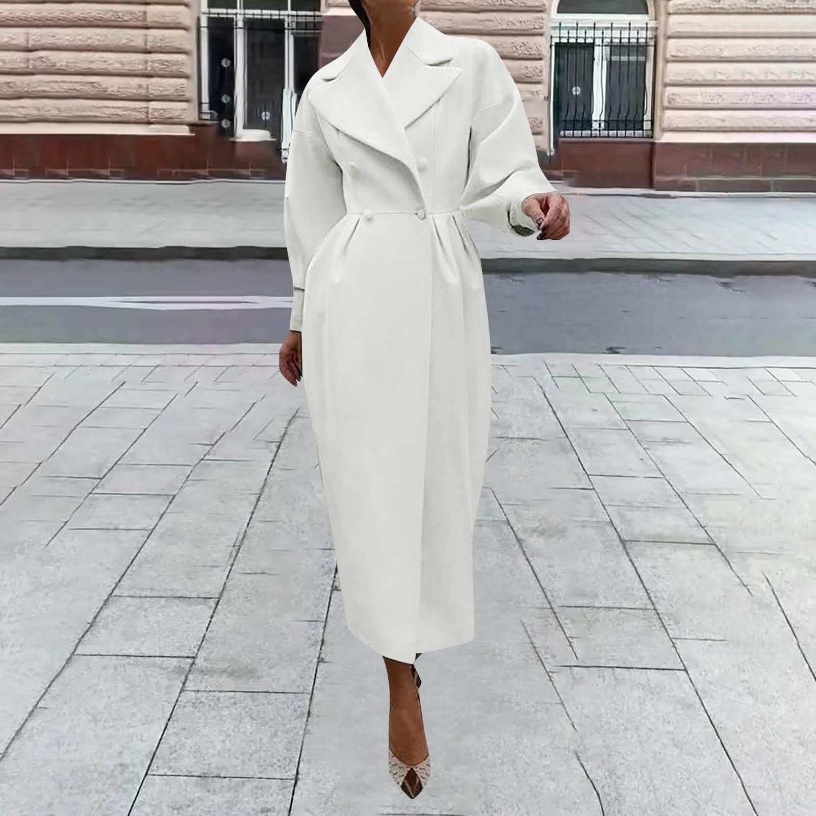 Женская мода в стиле ретро с рукавами и большими лацканами, шерстяное пальто, длинное пальто XXL белый