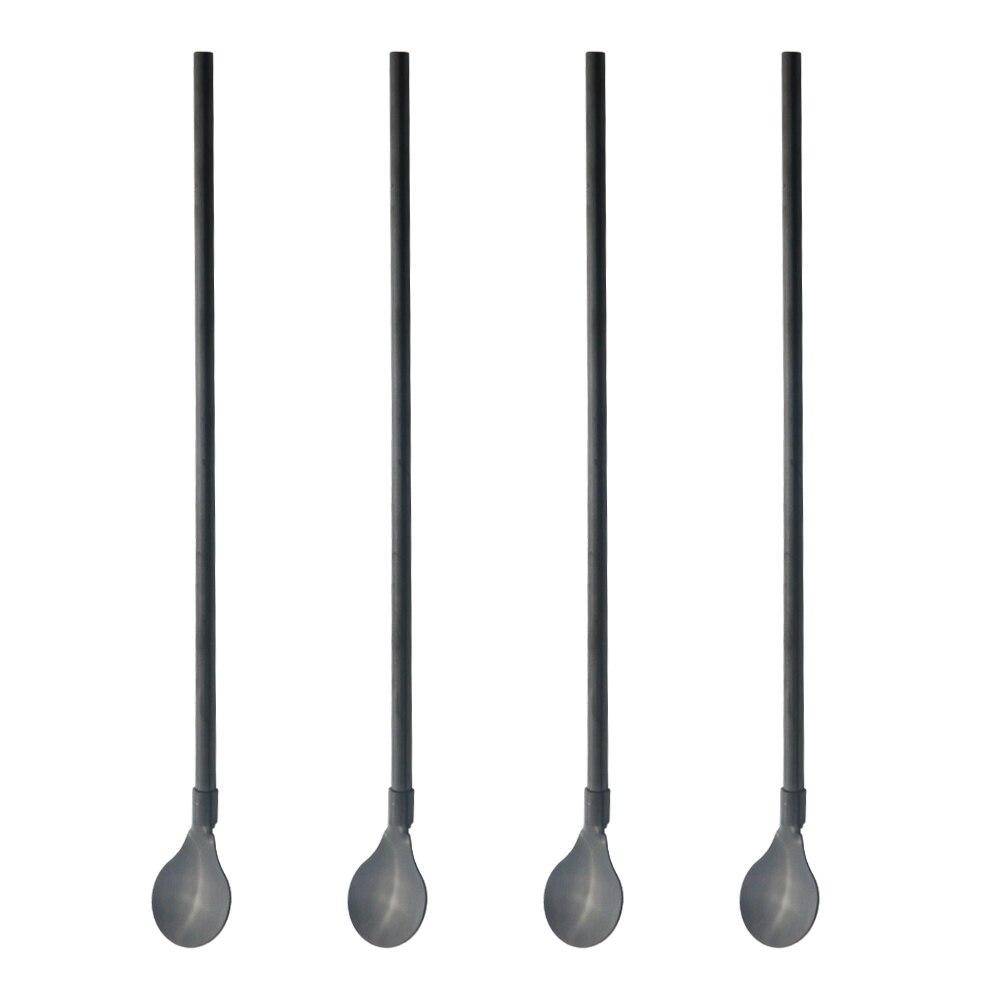 4 шт. многоразовая соломенная ложка с длинной ручкой, красочная соломенная ложка из нержавеющей стали 18/10, совок для чая, прямая барная ложка для перемешивания кофе, питьевая ложка 4pcs чёрный