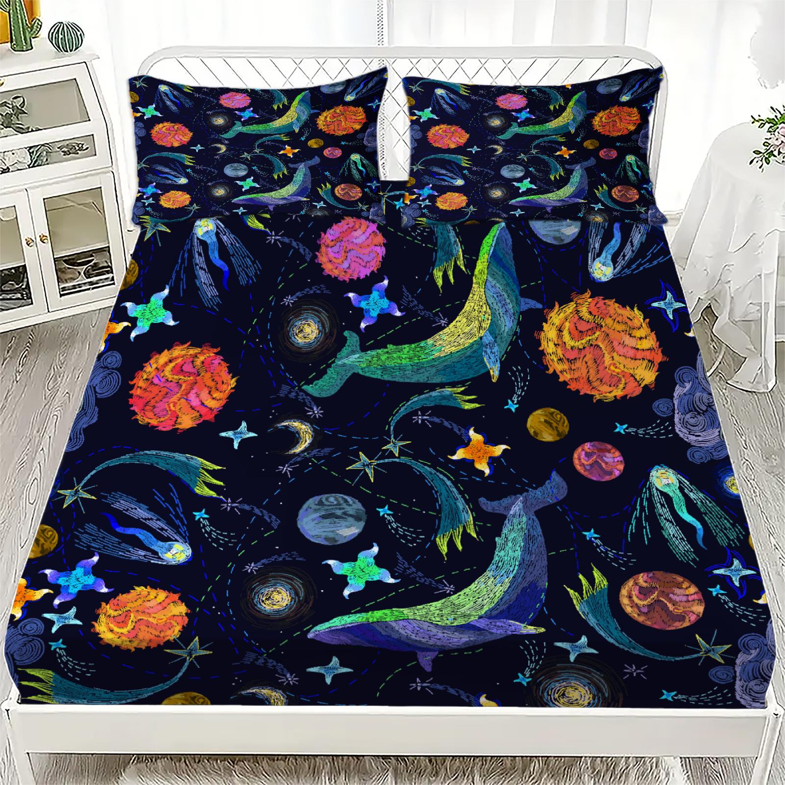 3pcs Playful Fitted Sheet Set Watercolor Style Cosmic Whales Star Planets Galaxies Printed Polyester Bed Sheet With 2Pillowcases 99x190x25cm
3pcs Playful Fitted Sheet Set Watercolor Style Cosmic Whales Star Planets Galaxies Printed Polyester Bed Sheet With 2Pillowcases 99x190x25cm