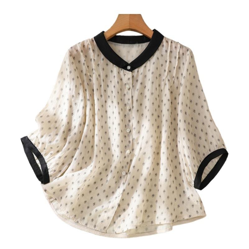 Real shot summer thin cotton and linen literary and retro printing contrasting color lapel shirt top women s clothing 2XL
Real shot summer thin cotton and linen literary and retro printing contrasting color lapel shirt top women s clothing 2XL