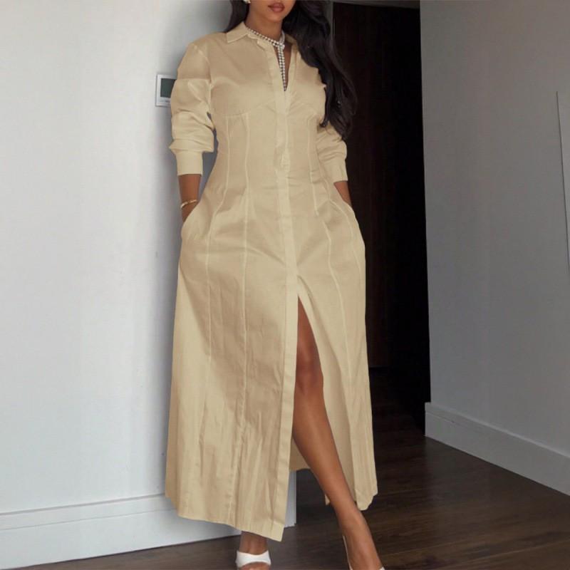 New European American Vacation Slim-fitting Temperament Elegant Waist Solid Color Dress L хакі
New European American Vacation Slim-fitting Temperament Elegant Waist Solid Color Dress L хакі