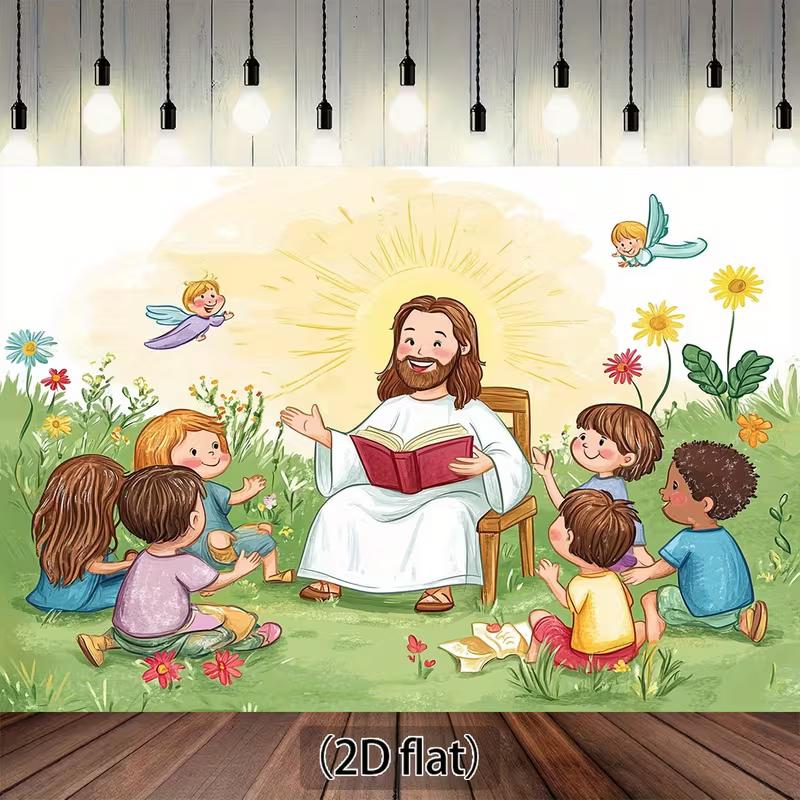 2D Religious Kids Backdrop, Jesus with Angels in Garden Photography Banner 47.2x31.5inch/120*80cm
2D Religious Kids Backdrop, Jesus with Angels in Garden Photography Banner 47.2x31.5inch/120*80cm