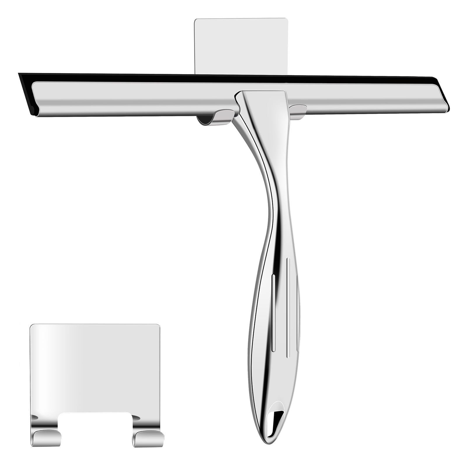 Сгон для душа, 10-дюймовый скребок для мытья окон из нержавеющей стали с крючком (черный) серебряный
Сгон для душа, 10-дюймовый скребок для мытья окон из нержавеющей стали с крючком (черный) серебряный