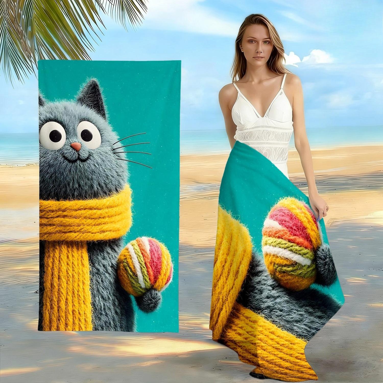 Cute Fluffy Cat Beach Towel, Grey Cat with Yellow Scarf Print Oversized Bath Towel, Soft Quick Dry Summer Beach Blanket 1pcs W40*H60(CM)
Cute Fluffy Cat Beach Towel, Grey Cat with Yellow Scarf Print Oversized Bath Towel, Soft Quick Dry Summer Beach Blanket 1pcs W40*H60(CM)