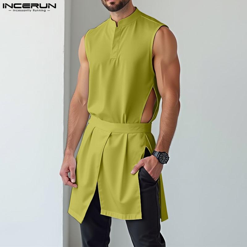INCERUN Men Summer Buttons Stand Collar Sleeveless Cutout Casual Irregular Splits Tank Tops S чорний
INCERUN Men Summer Buttons Stand Collar Sleeveless Cutout Casual Irregular Splits Tank Tops S чорний