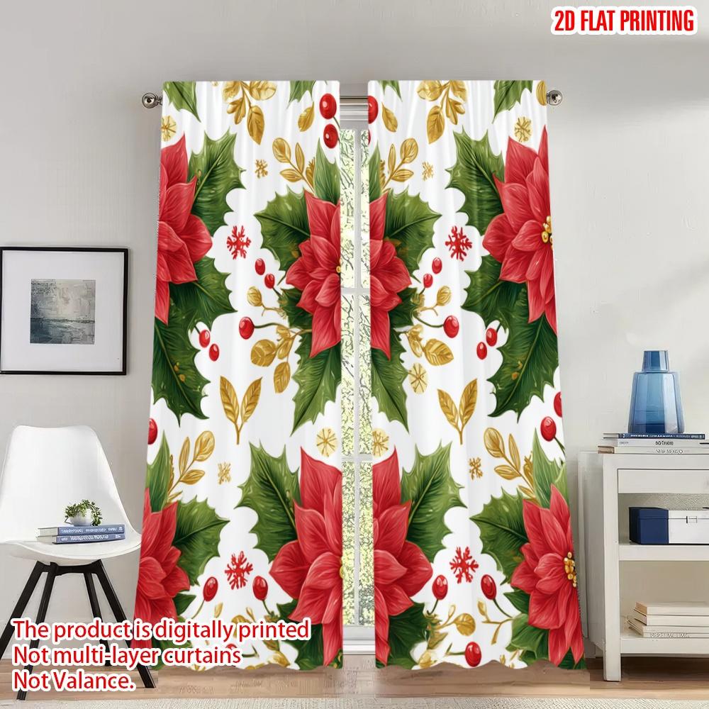 Flat Printing Christmas Scene Curtains Poinsettia Holly Berries Digital Printed Polyester Drapes Festive Curtain Set Of 2 Made Washable W100*H70(CM)-Rod Pocket&1PCS
Flat Printing Christmas Scene Curtains Poinsettia Holly Berries Digital Printed Polyester Drapes Festive Curtain Set Of 2 Made Washable W100*H70(CM)-Rod Pocket&1PCS