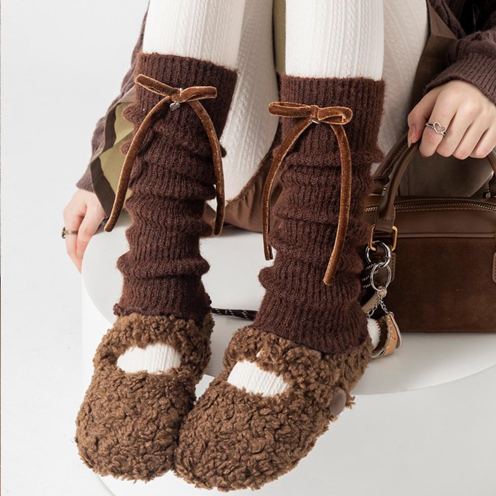 Однотонные гетры Утолщенные носки-гольфы Вязаная защита для ног Весна, Осень и Зима кофейный