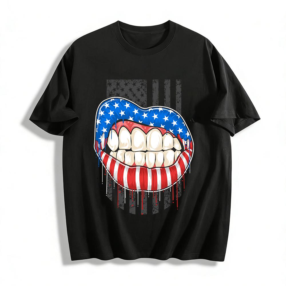 American Flag Lips Print Casual Trendy Short Sleeve T-Shirt Pure cotton T-shirt XXS
American Flag Lips Print Casual Trendy Short Sleeve T-Shirt Pure cotton T-shirt XXS