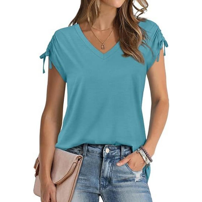 Women s Short Sleeved Top Drawstring Summer Fashion V-neck T-shirt XXL світло-синій колір
Women s Short Sleeved Top Drawstring Summer Fashion V-neck T-shirt XXL світло-синій колір