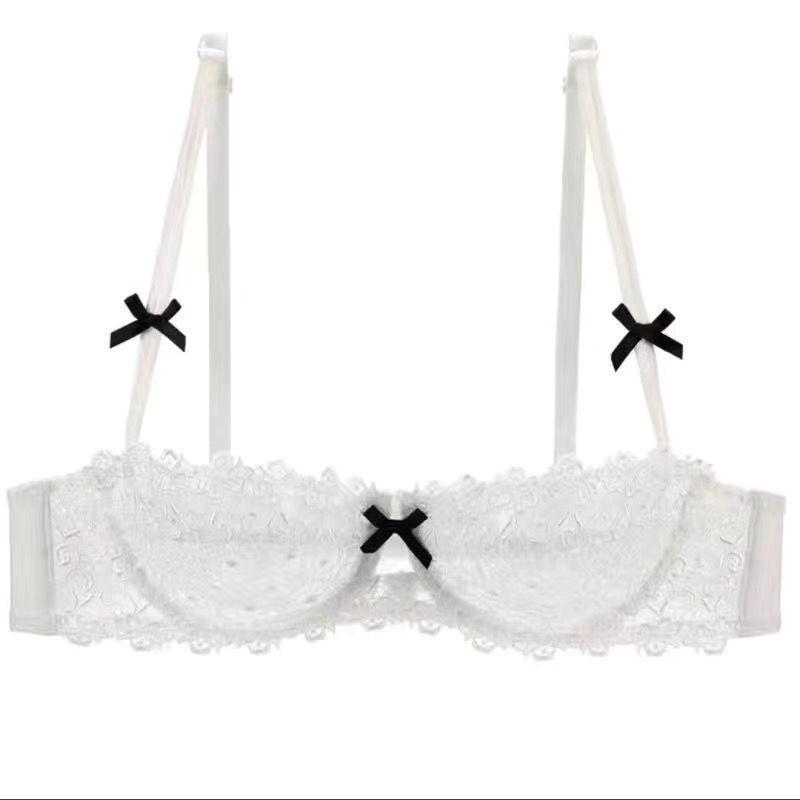 White Lace Balconette Bra with Black Bow Accents and Removable Adjustable Straps M
White Lace Balconette Bra with Black Bow Accents and Removable Adjustable Straps M