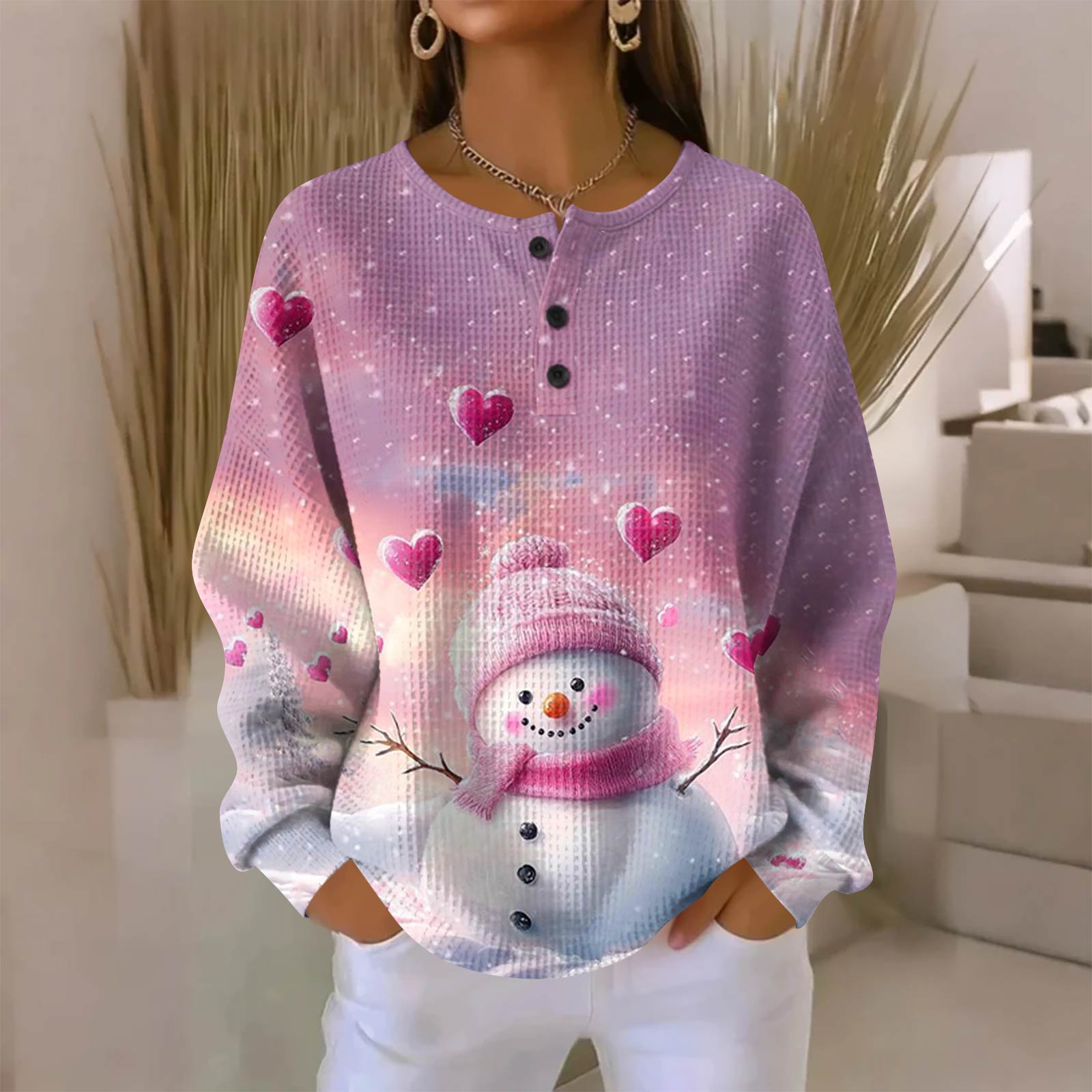 Жіноча модна повсякденна блузка з V-подібним вирізом, довгими рукавами та принтом на різдвяну тематику, на ґудзиках M фіолетовий
Жіноча модна повсякденна блузка з V-подібним вирізом, довгими рукавами та принтом на різдвяну тематику, на ґудзиках M фіолетовий