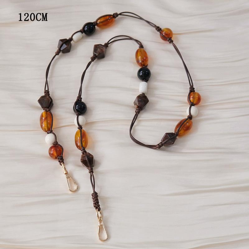 Новый аксессуар для телефона, цепочка для мобильного телефона с защитой от потери, универсальный коричневый бисер, милый чехол на плечо и шею, ремешок для телефона через плечо, чехол-держатель, цепочки 120CM янтарь