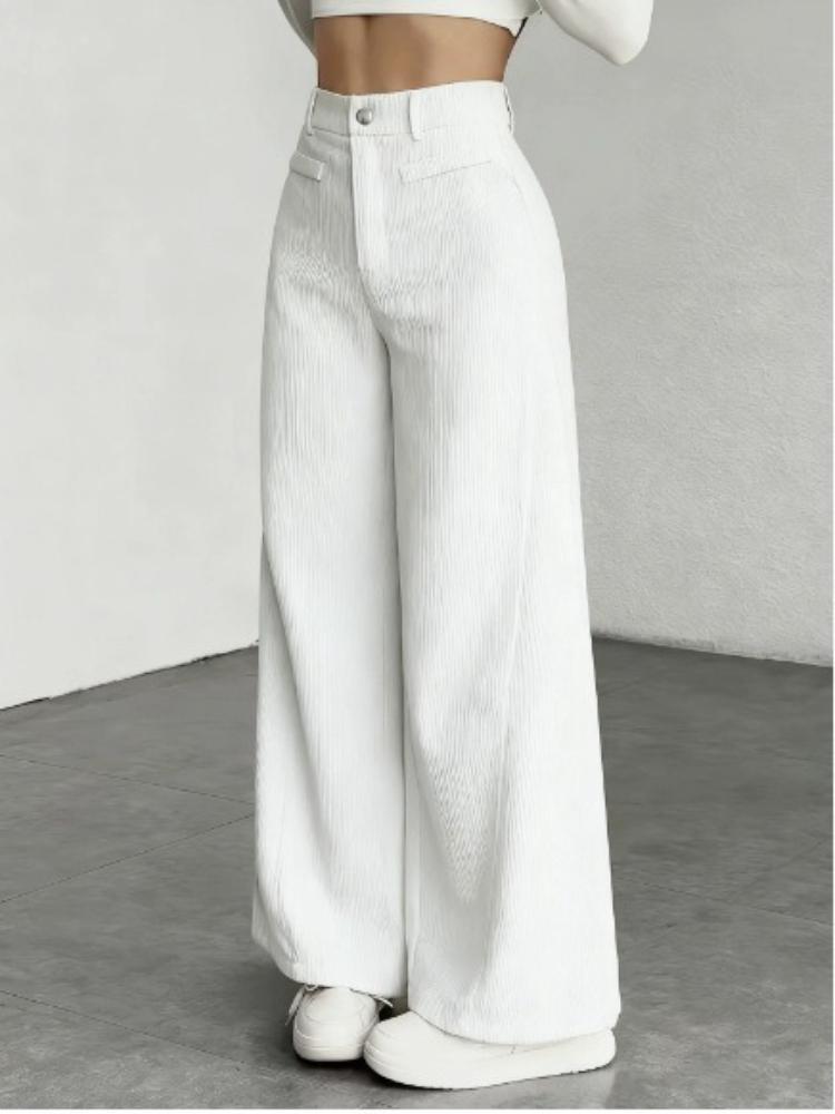 Beige Wide Leg Pants with Vertical Stripes, High Waist Trousers with Button and Pockets XXL білий
Beige Wide Leg Pants with Vertical Stripes, High Waist Trousers with Button and Pockets XXL білий