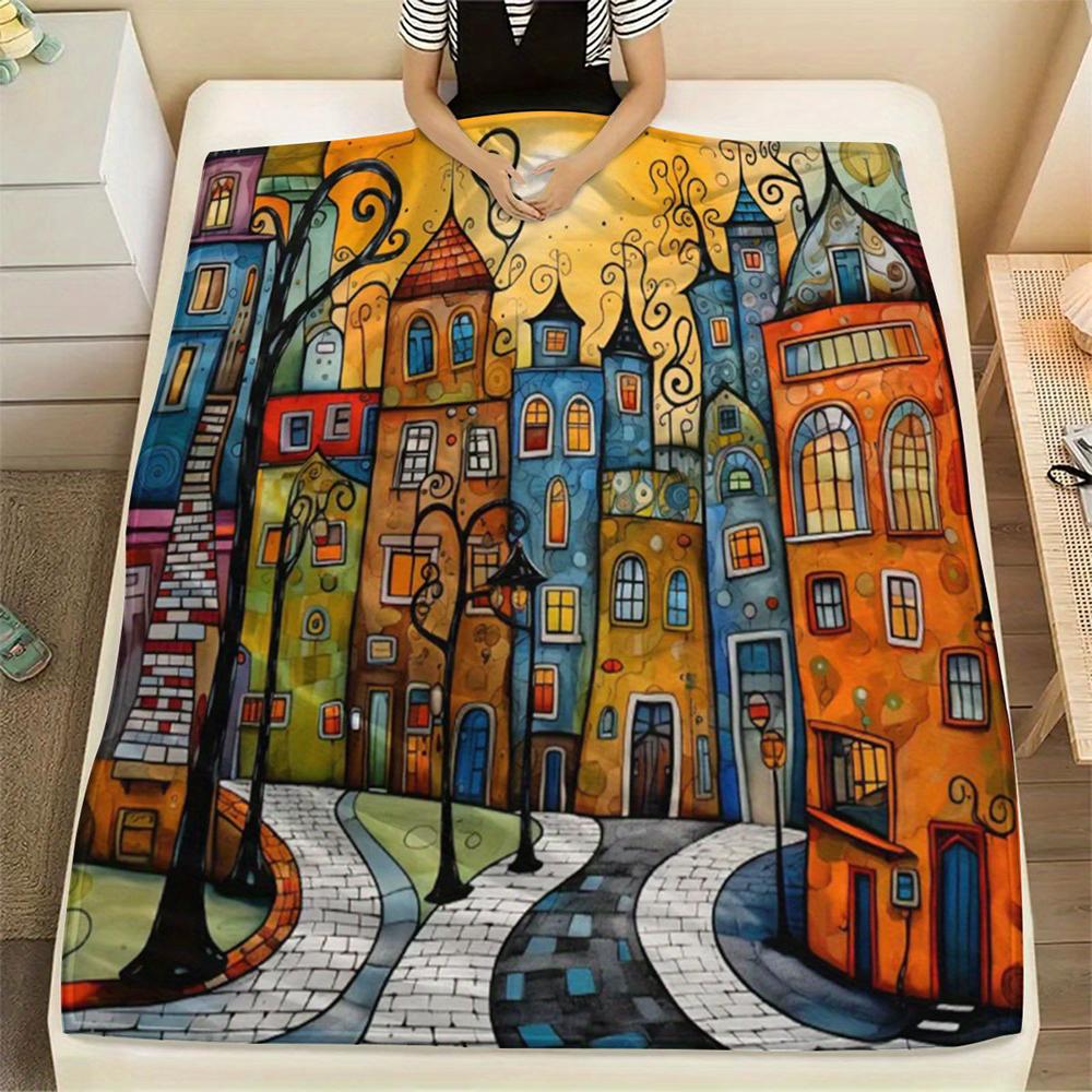 Colorful Town Pattern Blanket , Warm and comfortable throw blanket sofa bed sofa camping trip, the best gift. 75x90cm
Colorful Town Pattern Blanket , Warm and comfortable throw blanket sofa bed sofa camping trip, the best gift. 75x90cm