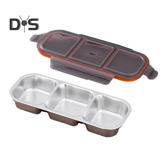 Контейнер для закусок с крышками, герметичная коробка для бэнто, многоразовая коробка для приправ, 2/3 отделения, соусницы, разделенные контейнеры для хранения еды для школьных поездок 3Grids чёрный