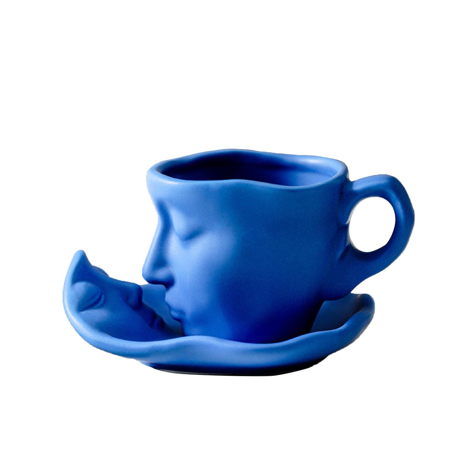 Искусство человеческого лица Личность Креативная керамическая Американская Итальянская Чашка для черного чая и кофе, Серия кружек со странными человеческими лицами, Вместимость 100 мл One Size синий