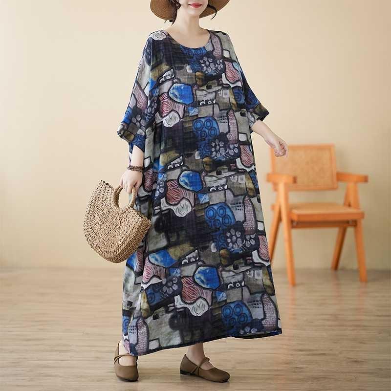 Summer Literary and Retro Linen Cotton Printing Middle-aged and Elderly Round Neck Short-sleeved Loose Pendulum Foreign Trade Dress one size fits all синій
Summer Literary and Retro Linen Cotton Printing Middle-aged and Elderly Round Neck Short-sleeved Loose Pendulum Foreign Trade Dress one size fits all синій