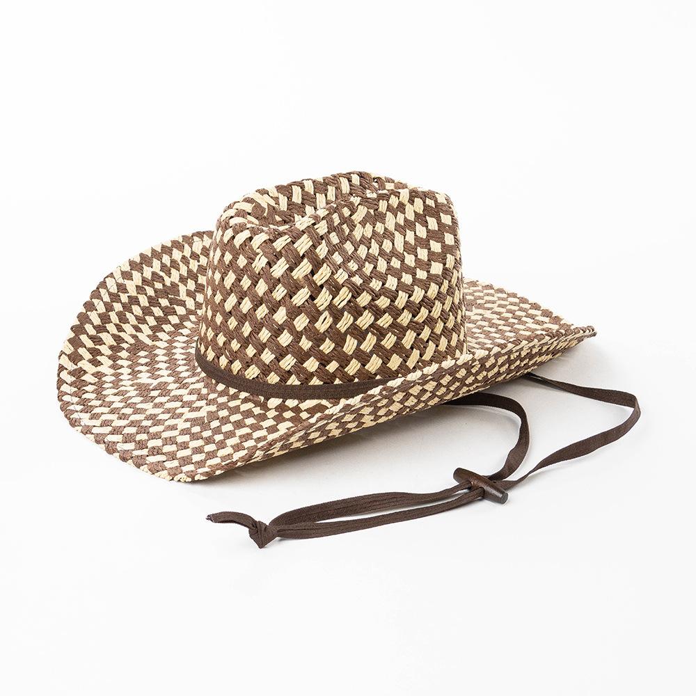 Hand-woven two-color paper straw cowboy hat with tie rope wide brim outdoor travel sun protection cowboy hat sombrero vaquero M55-58cm
Hand-woven two-color paper straw cowboy hat with tie rope wide brim outdoor travel sun protection cowboy hat sombrero vaquero M55-58cm