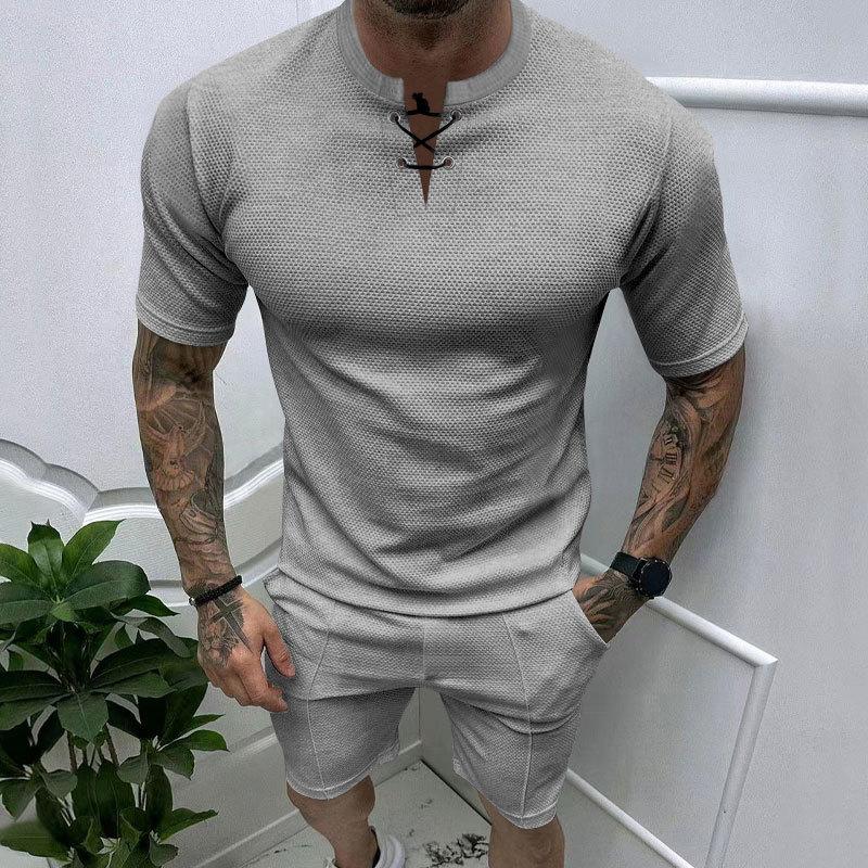 Летний спортивный комплект для отдыха с короткими рукавами и облегающими шортами, завязанный веревкой, вафельный топ для мужчин, спортивная одежда для мужчин XXXL
Летний спортивный комплект для отдыха с короткими рукавами и облегающими шортами, завязанный веревкой, вафельный топ для мужчин, спортивная одежда для мужчин XXXL