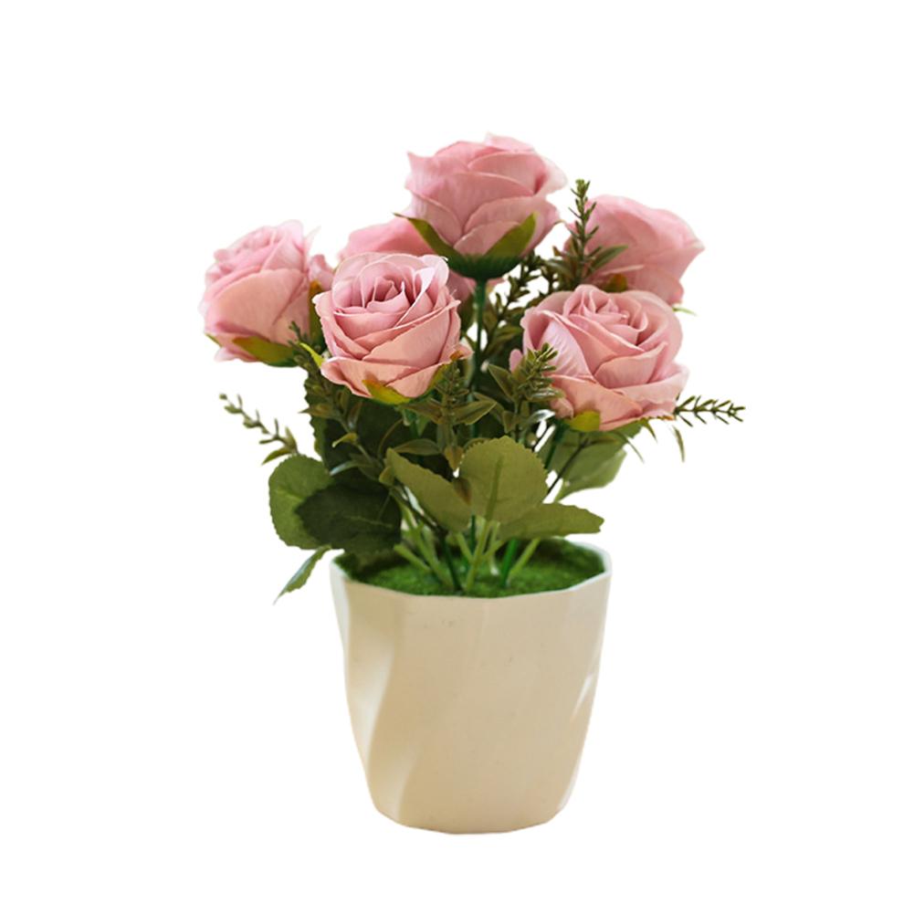 Искусственные розы Поддельные растения Цветы Орнамент в горшке F