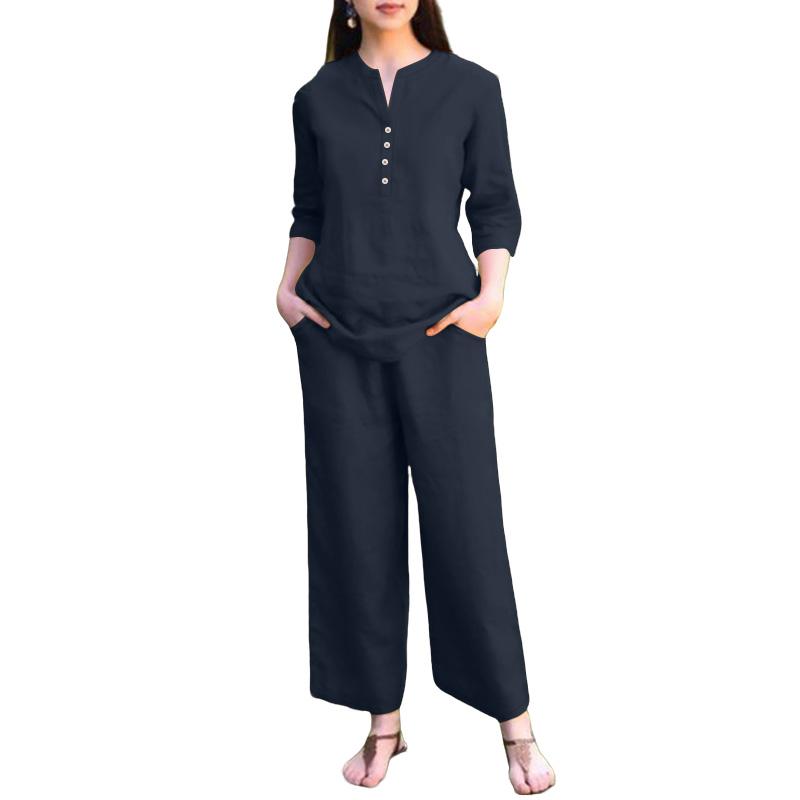 ZANZEA Женские повседневные комплекты из блузки и брюк с рукавом 3/4 из двух предметов S
ZANZEA Женские повседневные комплекты из блузки и брюк с рукавом 3/4 из двух предметов S