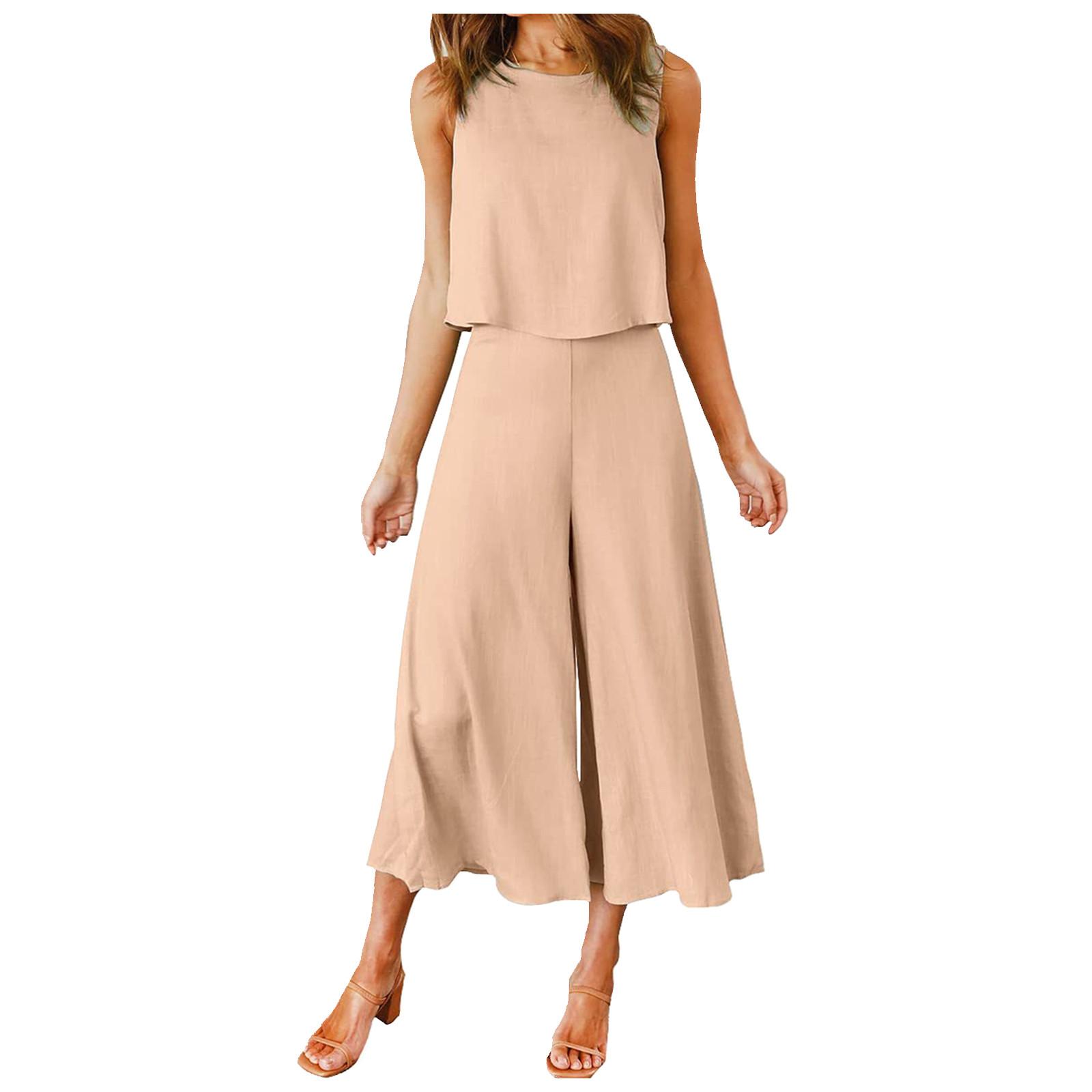 Women s Summer 2-Piece Set Round Neck Sleeveless Top Wide Leg Pants Set Jumpsuit Summer Cotton Linen Casual Suit M хаки
Women s Summer 2-Piece Set Round Neck Sleeveless Top Wide Leg Pants Set Jumpsuit Summer Cotton Linen Casual Suit M хаки