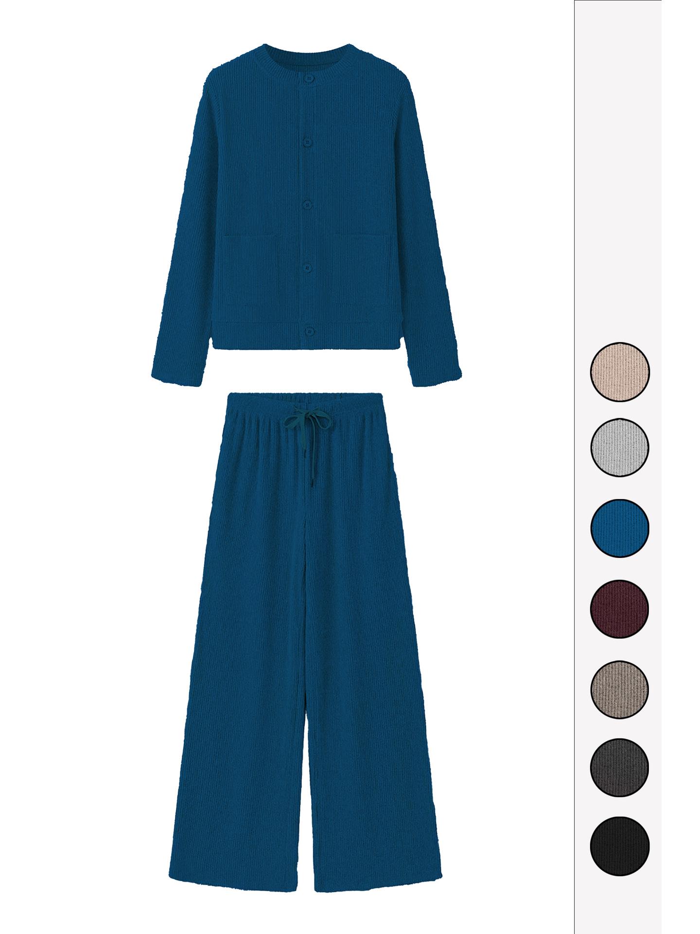 2025 European/American Women s Striped Casual Round Neck Long Sleeve T-shirt & Wide Leg Pants Autumn/Winter Home Set S синий
2025 European/American Women s Striped Casual Round Neck Long Sleeve T-shirt & Wide Leg Pants Autumn/Winter Home Set S синий