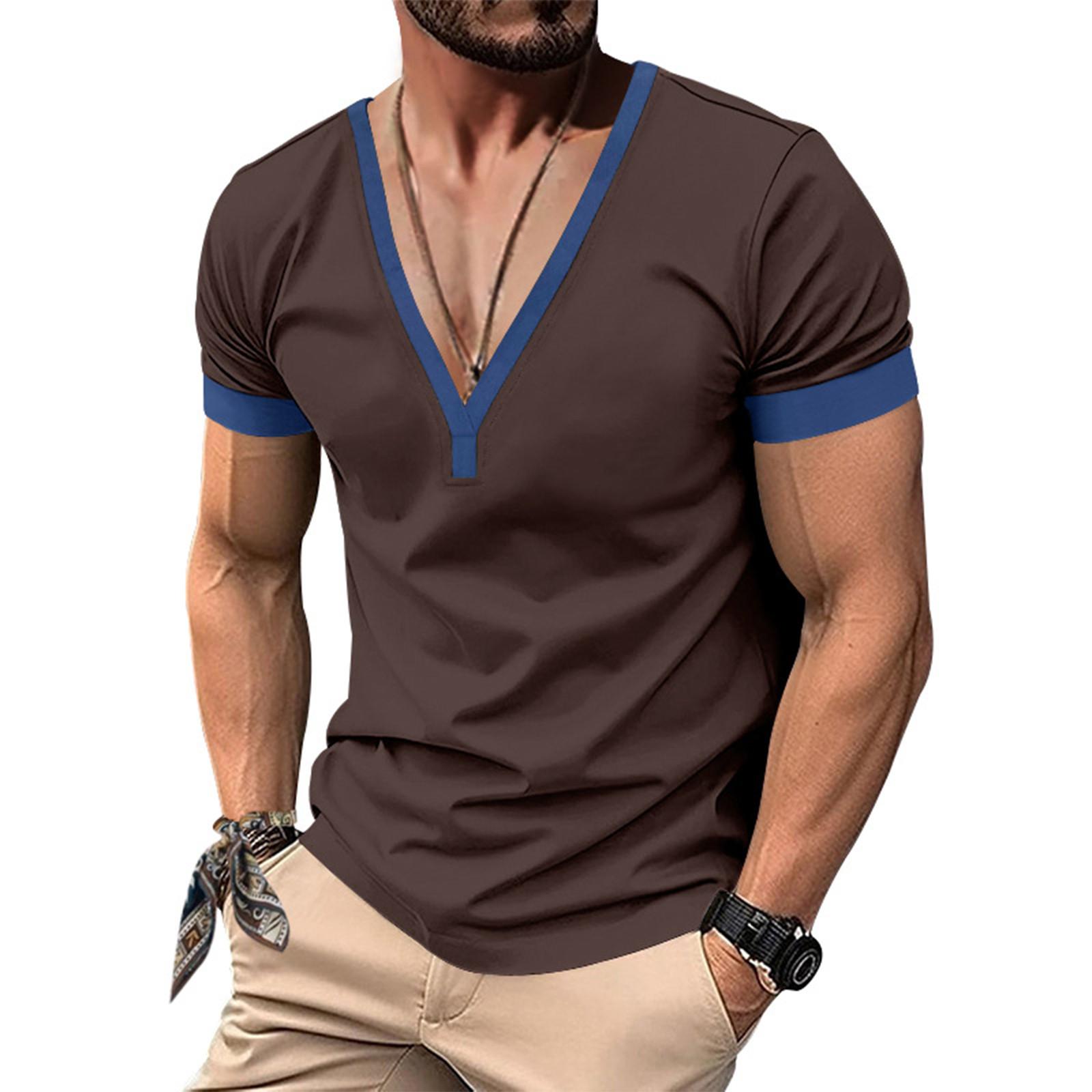Men S Fashionable Casual V-Neck T-Shirt Button Short Sleeved Top S коричневый
Men S Fashionable Casual V-Neck T-Shirt Button Short Sleeved Top S коричневый