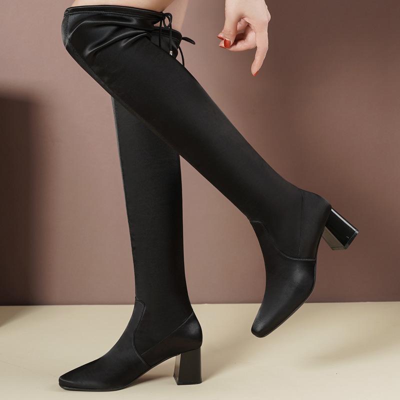 New knee-length elastic thin leather boots New autumn and winter square head boots Versatile temperament light luxury women s shoes 39 чорний
New knee-length elastic thin leather boots New autumn and winter square head boots Versatile temperament light luxury women s shoes 39 чорний