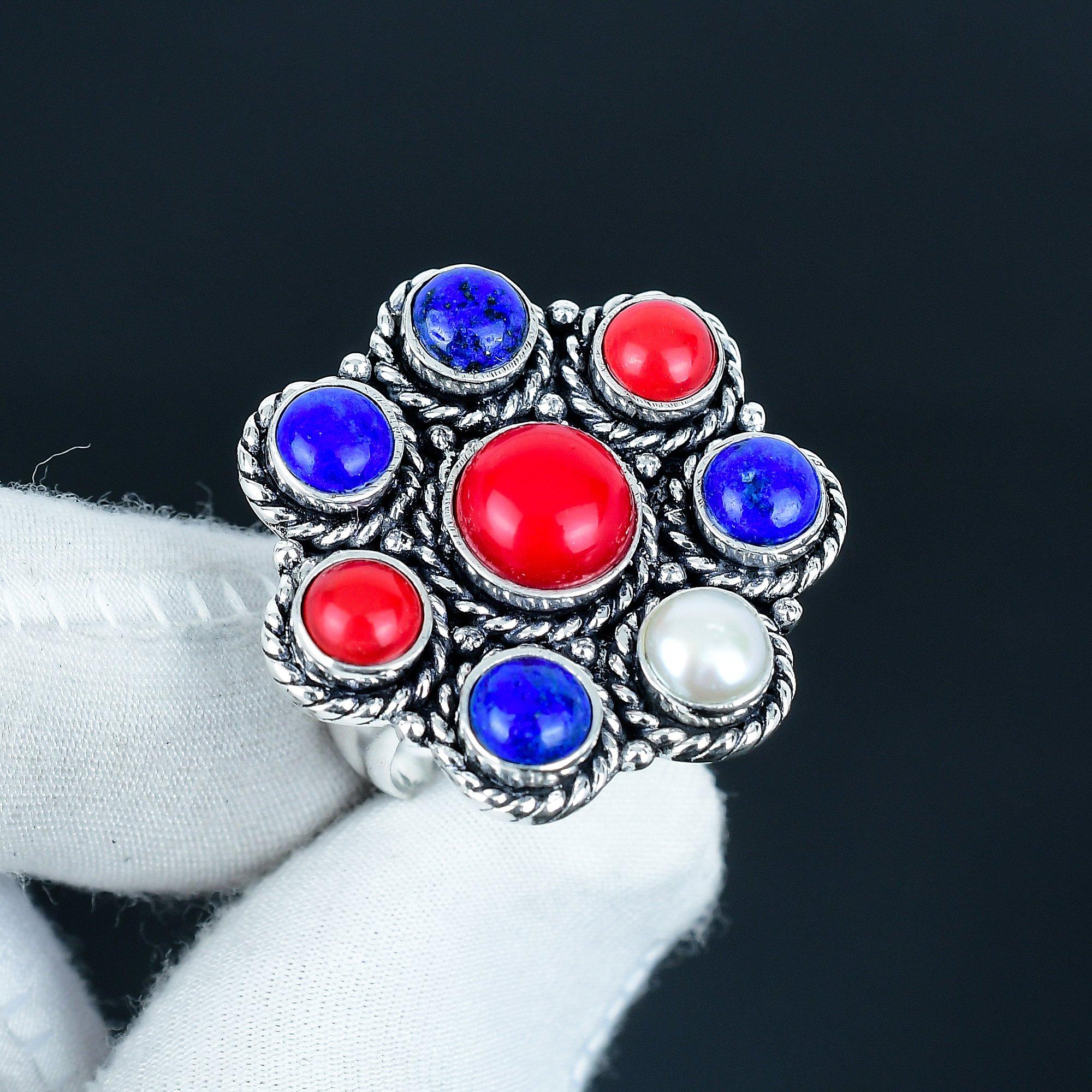 Красный Коралл, Лазурит, Перламутр Ручной Работы Кольцо из Стерлингового Серебра 925 пробы - Кольцо в Богемном Стиле - Украшения Бохо Ручной Работы для Женщин и Мужчин, Подарки US 16 красный
Красный Коралл, Лазурит, Перламутр Ручной Работы Кольцо из Стерлингового Серебра 925 пробы - Кольцо в Богемном Стиле - Украшения Бохо Ручной Работы для Женщин и Мужчин, Подарки US 16 красный